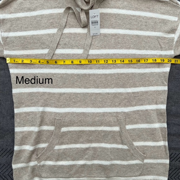 NWT Loft Striped Drawstring Neck Pocket Sweater Stone Heather - Picture 15 of 15